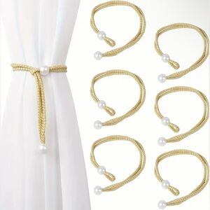 Adjustable Curtain Tiebacks w/Pearl - You Get A Set of Two - Golden Yellow